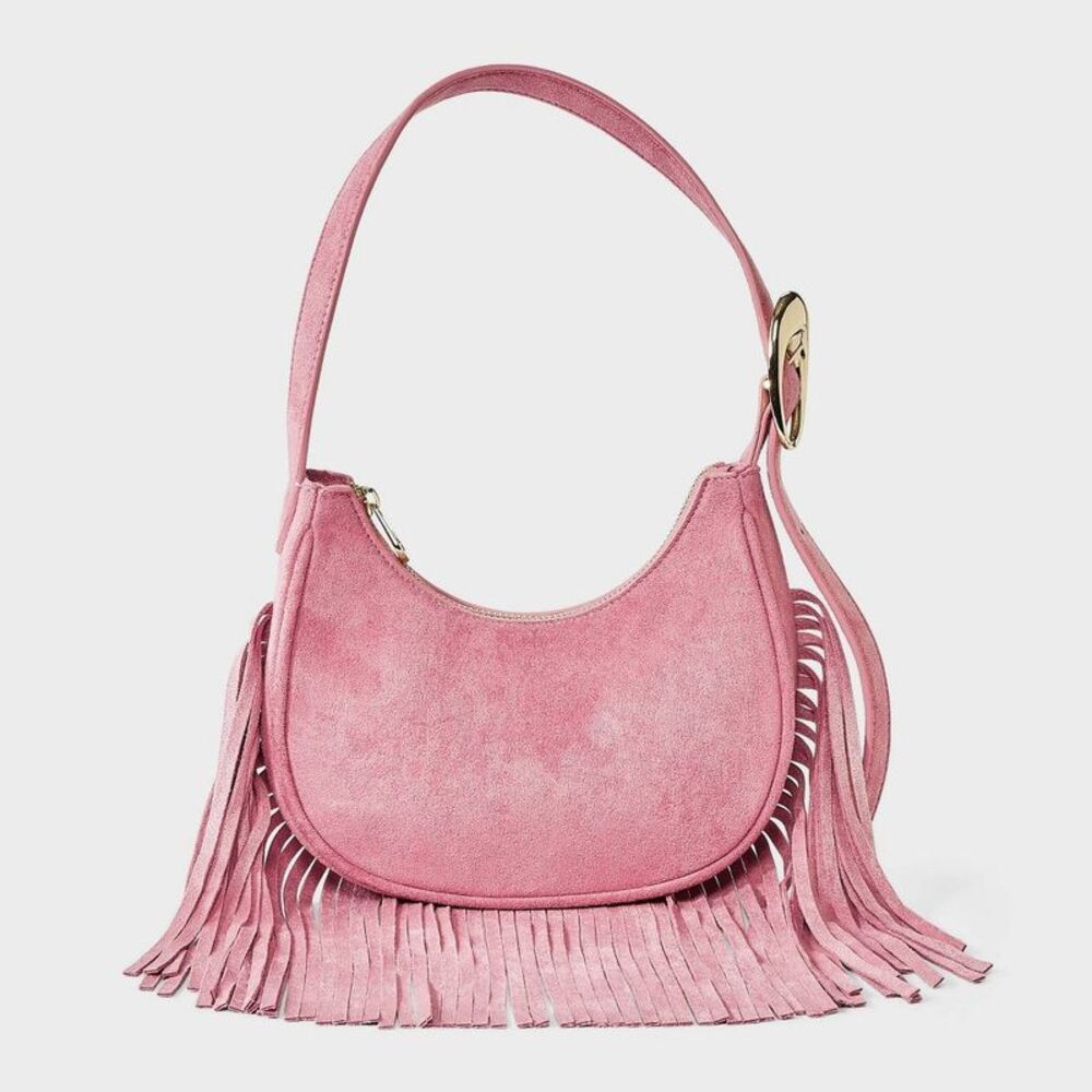 Western Faux Suede Fringe Shoulder Bag Purse - Universal Thread Pink